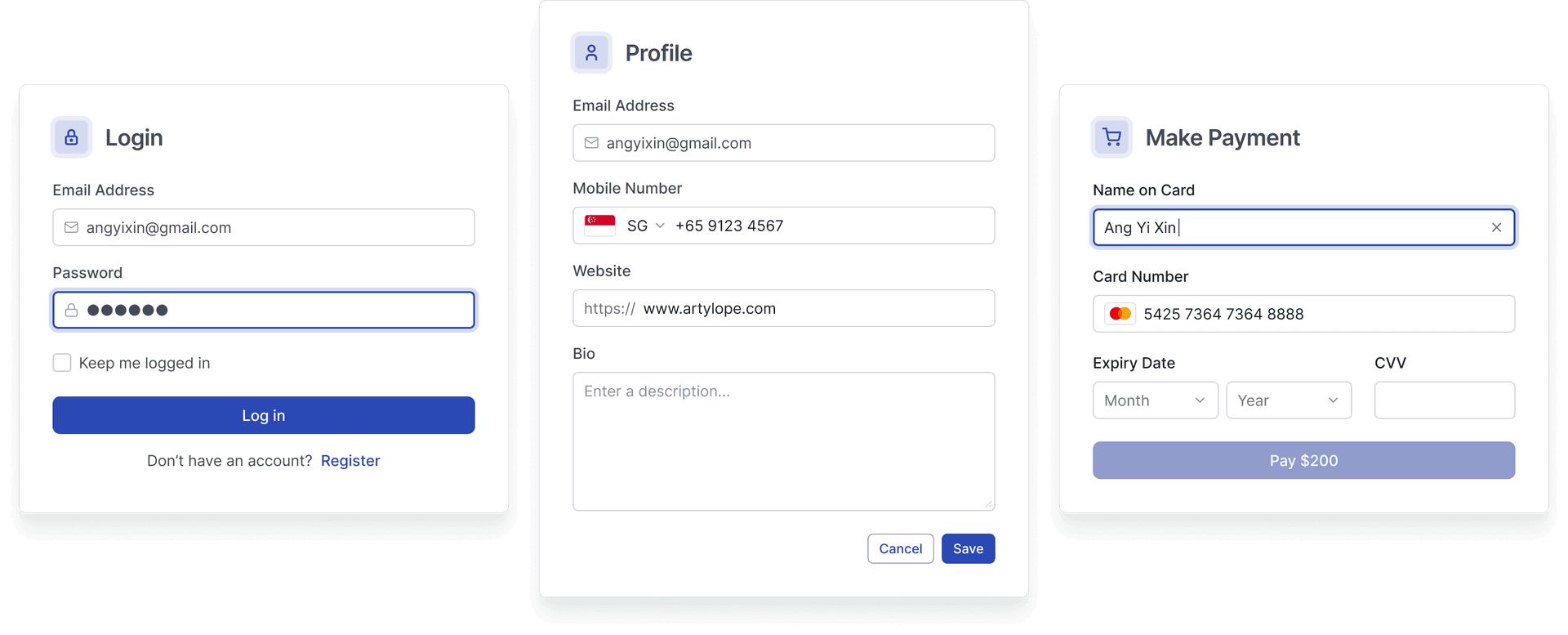 Inputs and buttons example