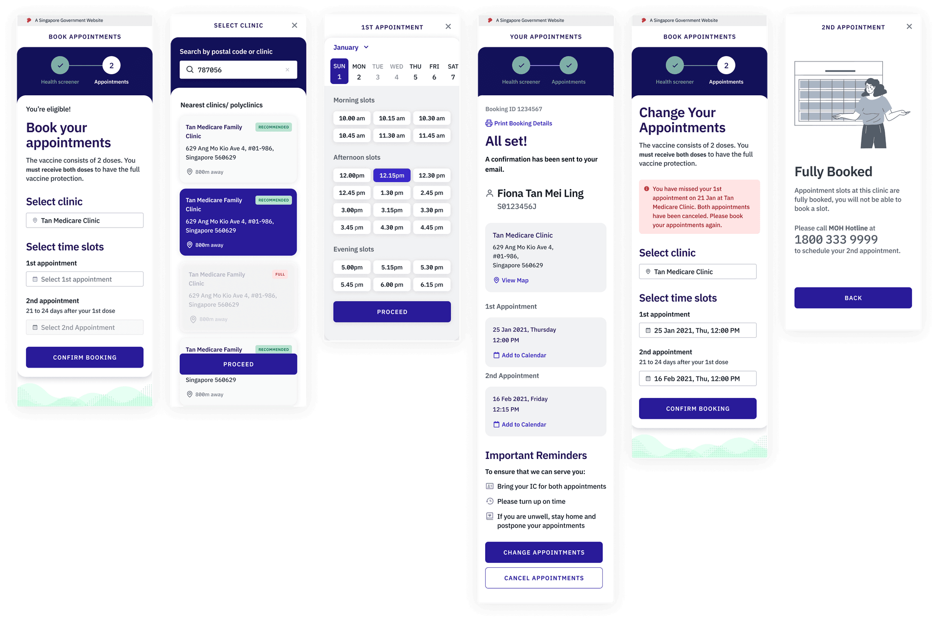 Appointment booking screens