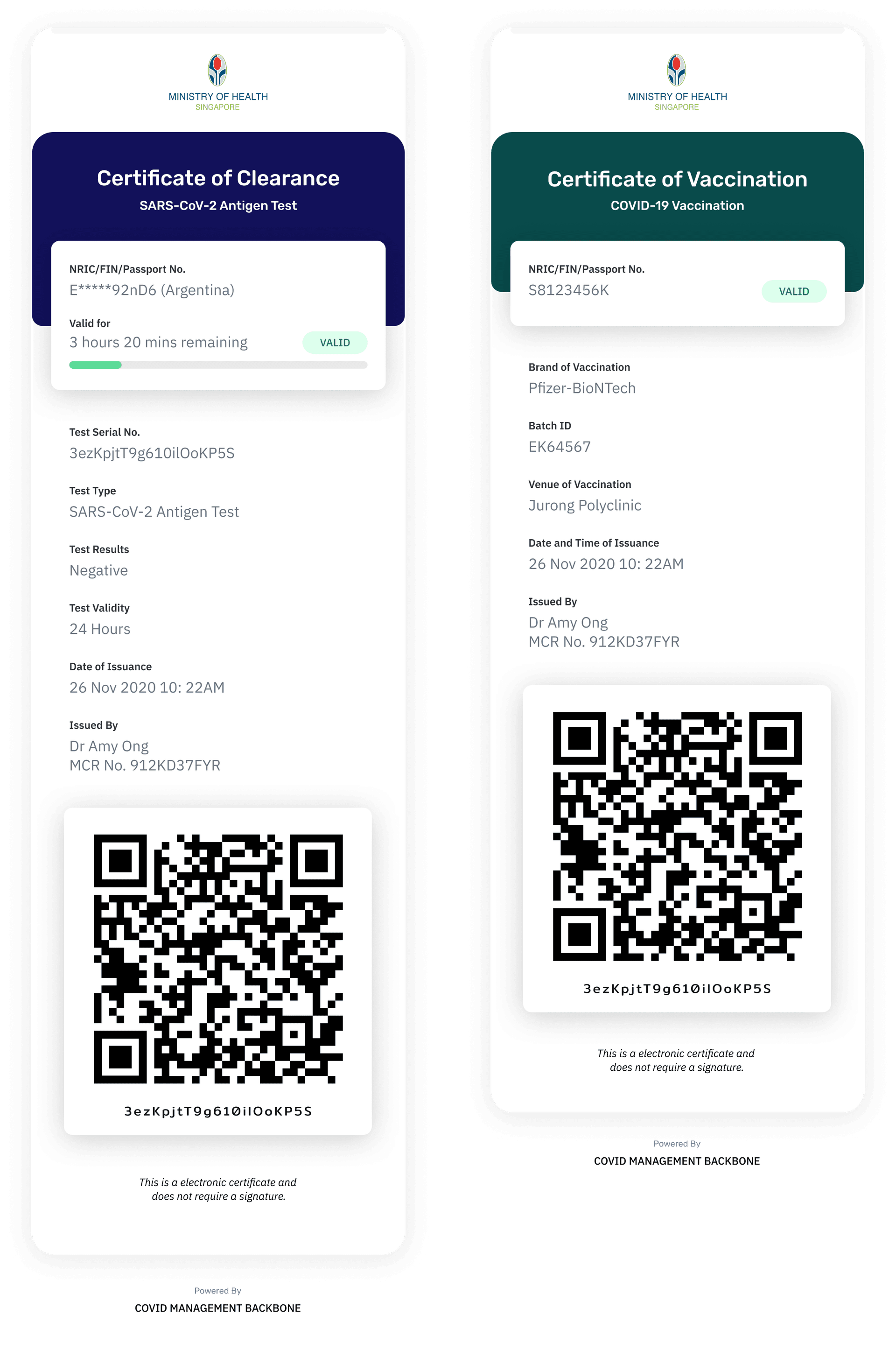 Vaccination Certificates and Covid Test Concept with time based expiry